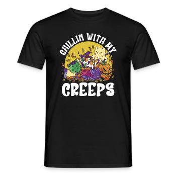 Funny Halloween T-Shirt Chillin With My Creeps - Men's T-Shirt - black - Front - AI Model Male 178 light (178cm)