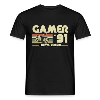 Gamer 91 - Men's T-Shirt - black - Front - AI Model Male 178 light (178cm)