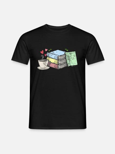 Zeichnung Kaffee und Bücher Leseratten Geschenke - Männer T-Shirt - Schwarz