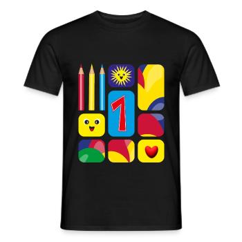 Bunte eins zum Geburtstag oder zur Grundschulzeit. - Männer T-Shirt - Schwarz - Vorne - AI Model Male 178 light (178cm)