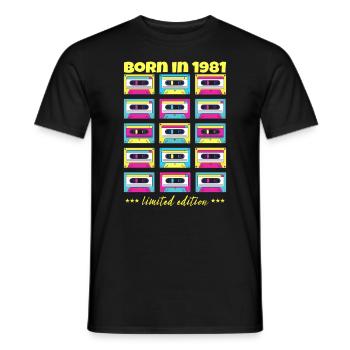 Born in 1981 Classic cassette tape original gift - Men's T-Shirt - black - Front - AI Model Male 178 light (178cm)