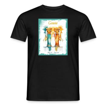 Zodiac Signs in Watercolor: Gemini the Twins - Men's T-Shirt - black - Front - AI Model Male 178 light (178cm)