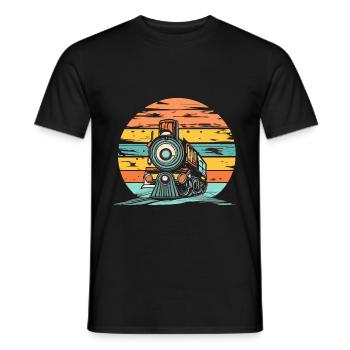 Zug Lokomotive Retro Sonnenuntergang Geschenk - Männer T-Shirt - Schwarz - Vorne - AI Model Male 178 light (178cm)
