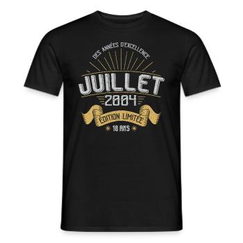 18 Ans Anniversaire Vintage Né(e) en Juillet 2004 - T-shirt homme - noir - Devant - AI Model Male 178 light (178cm)