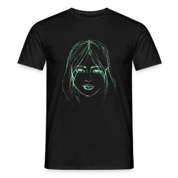 Woman face green illustration - Men's T-Shirt - black - Front - AI Model Male 178 light (178cm)