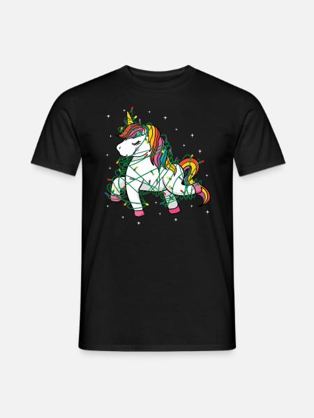 Einhorn Lichterkette Weihnachten Weihnachtsbaum - Männer T-Shirt - Schwarz