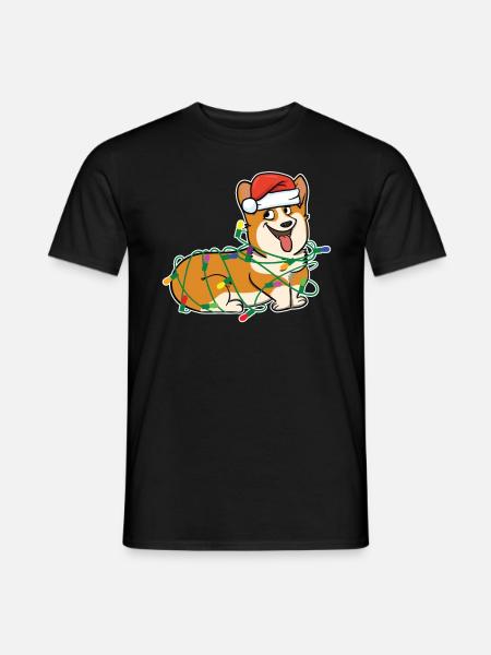 Corgi Hund Lichterkette Weihnachten Geschenk - Mænd T-shirt - sort
