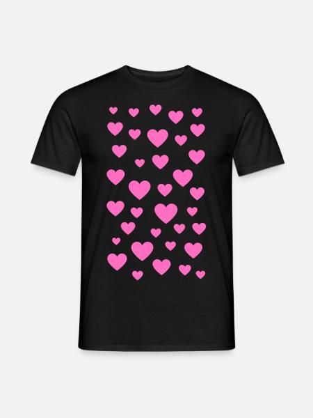 Rosa Herzen - Männer T-Shirt - Schwarz