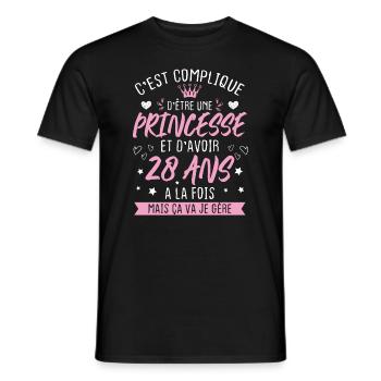 Une princesse et d'avoir 28 ans, Cadeau 28 ans - T-shirt homme - noir - Devant - AI Model Male 178 light (178cm)