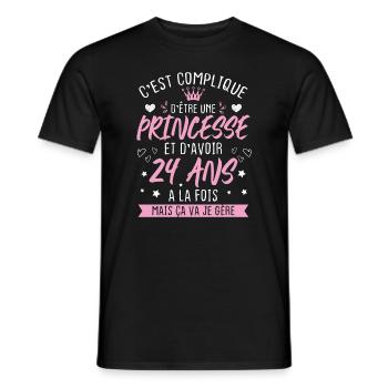 Une princesse et d'avoir 24 ans, Cadeau 24 ans - T-shirt homme - noir - Devant - AI Model Male 178 light (178cm)