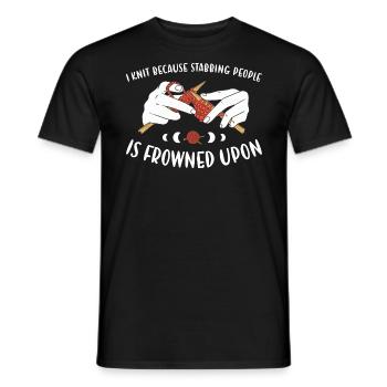 Because Stabbing People Is Frowned Upon Knitting - Men's T-Shirt - black - Front - AI Model Male 178 light (178cm)