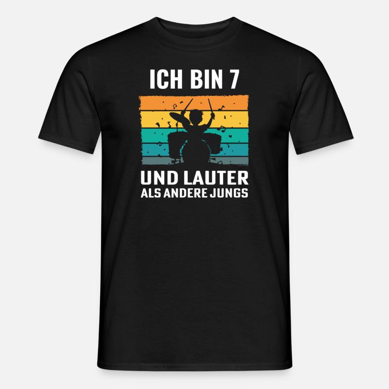 Drummer Schlagzeug Schlagzeuger 7. Geburtstag - Männer T-Shirt - Schwarz