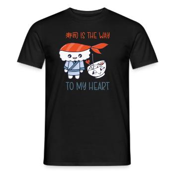 Kawaii Japanese Food Salmon Salmon Sushi Roll - Men's T-Shirt - black - Front - AI Model Male 178 light (178cm)