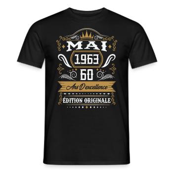 Mai 1963 60 ans d'excellence édition originale - T-shirt homme - noir - Devant - AI Model Male 178 light (178cm)