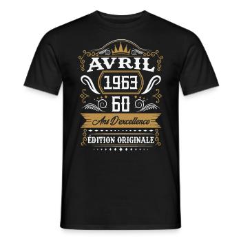 Avril 1963 60 ans d'excellence édition originale - T-shirt homme - noir - Devant - AI Model Male 178 light (178cm)