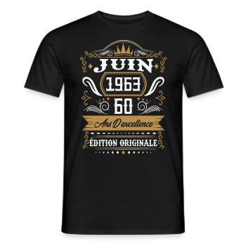 Juin 1963 60 ans d'excellence édition originale - T-shirt homme - noir - Devant - AI Model Male 178 light (178cm)