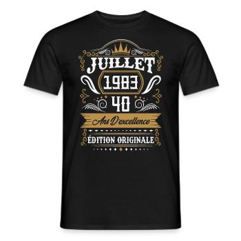 Juillet 1983 40 ans d'excellence édition originale - T-shirt homme - noir - Devant - AI Model Male 178 light (178cm)