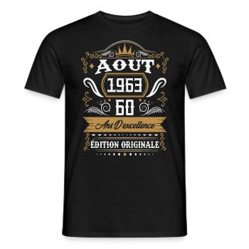 Août 1963 60 ans d'excellence édition originale - T-shirt homme - noir - Devant - AI Model Male 178 light (178cm)