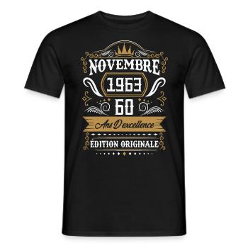 Novembre 1963 60 Ans Rétro Cadeau D'anniversaire - T-shirt homme - noir - Devant - AI Model Male 178 light (178cm)