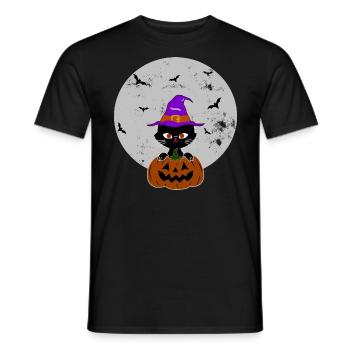 Halloween Katze Kürbis Hexenhut - Männer T-Shirt - Schwarz - Vorne - AI Model Male 178 light (178cm)