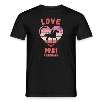 Love Horses Riding Birthday Février 1981 - T-shirt homme - noir - Devant - AI Model Male 178 light (178cm)