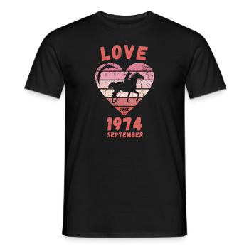 Amour équitation anniversaire Septembre 1974 - T-shirt homme - noir - Devant - AI Model Male 178 light (178cm)