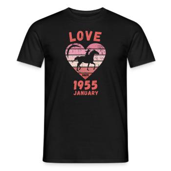 Amour équitation Anniversaire Janvier 1955 - T-shirt homme - noir - Devant - AI Model Male 178 light (178cm)