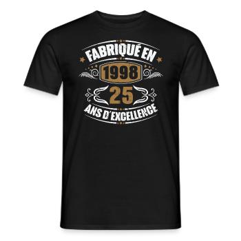 Cadeau d'anniversaire 25 ans, Fabriqué en 1998 - T-shirt homme - noir - Devant - AI Model Male 178 light (178cm)