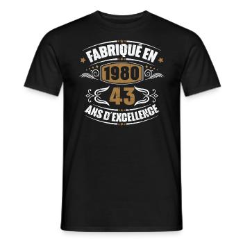Cadeau d'anniversaire 43 ans, Fabriqué en 1980 - T-shirt homme - noir - Devant - AI Model Male 178 light (178cm)
