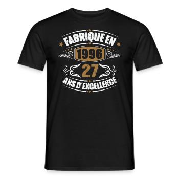 Cadeau d'anniversaire 27 ans, Fabriqué en 1996 - T-shirt homme - noir - Devant - AI Model Male 178 light (178cm)