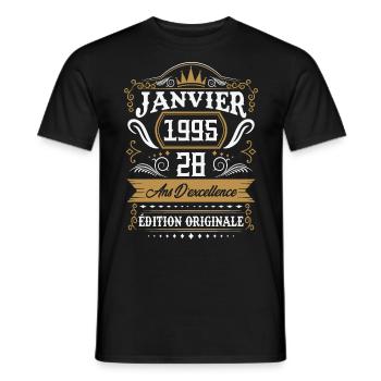 Janvier 1995 28 Ans Rétro Cadeau D'anniversaire - T-shirt homme - noir - Devant - AI Model Male 178 light (178cm)