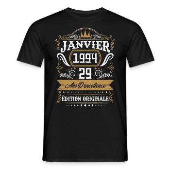 Janvier 1994 29 Ans Rétro Cadeau D'anniversaire - T-shirt homme - noir - Devant - AI Model Male 178 light (178cm)