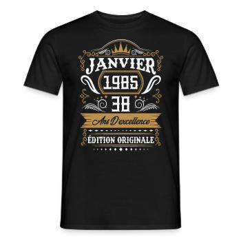 Janvier 1985 38 Ans Rétro Cadeau D'anniversaire - T-shirt homme - noir - Devant - AI Model Male 178 light (178cm)
