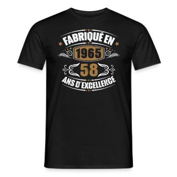 Cadeau d'anniversaire 58 ans, Fabriqué en 1965 - T-shirt homme - noir - Devant - AI Model Male 178 light (178cm)