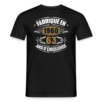 Cadeau d'anniversaire 63 ans, Fabriqué en 1960 - T-shirt homme - noir - Devant - AI Model Male 178 light (178cm)