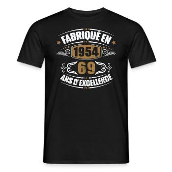 Cadeau d'anniversaire 69 ans, Fabriqué en 1954 - T-shirt homme - noir - Devant - AI Model Male 178 light (178cm)