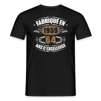 Cadeau d'anniversaire 64 ans, Fabriqué en 1959 - T-shirt homme - noir - Devant - AI Model Male 178 light (178cm)