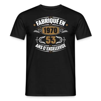Cadeau d'anniversaire 53 ans, Fabriqué en 1970 - T-shirt homme - noir - Devant - AI Model Male 178 light (178cm)