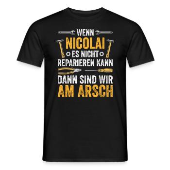 Lustiges Nicolai Handwerker Heimwerker Sprüche - Männer T-Shirt - Schwarz - Vorne - AI Model Male 178 light (178cm)
