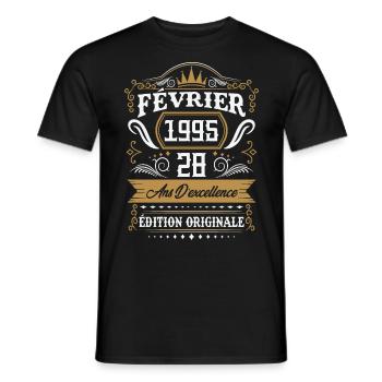 Février 1995 28 Ans Rétro Cadeau D'anniversaire - T-shirt homme - noir - Devant - AI Model Male 178 light (178cm)