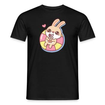 Mignon lapin chilling dans la piscine flotter vibrations estivales - T-shirt homme - noir - Devant - AI Model Male 178 light (178cm)