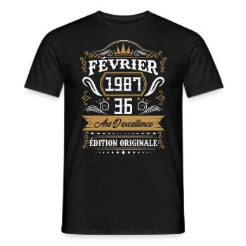 Février 1987 36 Ans Rétro Cadeau D'anniversaire - T-shirt homme - noir - Devant - AI Model Male 178 light (178cm)