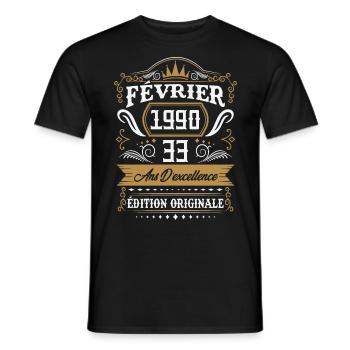 Février 1990 33 Ans Rétro Cadeau D'anniversaire - T-shirt homme - noir - Devant - AI Model Male 178 light (178cm)