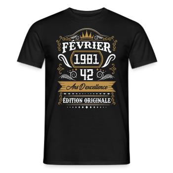 Février 1981 42 Ans Rétro Cadeau D'anniversaire - T-shirt homme - noir - Devant - AI Model Male 178 light (178cm)