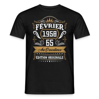 Février 1958 65 Ans Rétro Cadeau D'anniversaire - T-shirt homme - noir - Devant - AI Model Male 178 light (178cm)