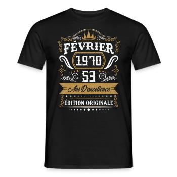 Février 1970 53 Ans Rétro Cadeau D'anniversaire - T-shirt homme - noir - Devant - AI Model Male 178 light (178cm)