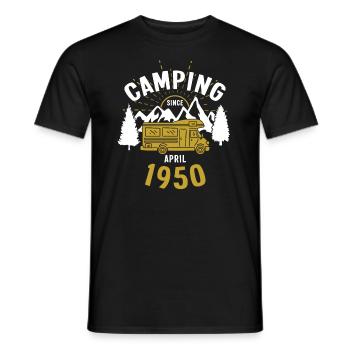 Anniversaire: Camping depuis avril 1950 Camping-car - T-shirt homme - noir - Devant - AI Model Male 178 light (178cm)