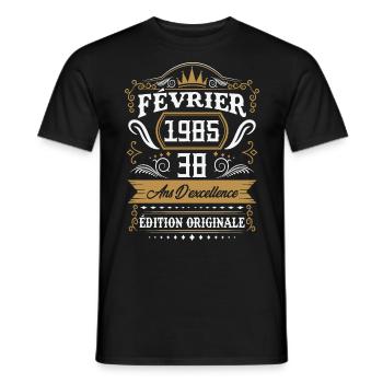 Février 1985 38 Ans Rétro Cadeau D'anniversaire - T-shirt homme - noir - Devant - AI Model Male 178 light (178cm)