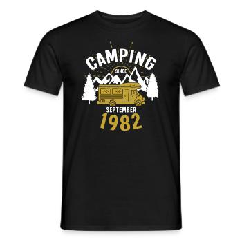 Anniversaire: Camping depuis septembre 1982 Camping-car - T-shirt homme - noir - Devant - AI Model Male 178 light (178cm)