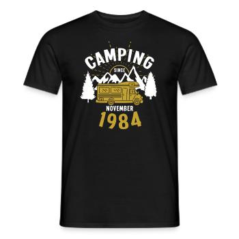 Birthday: Camping since November 1984 Motorhome - Men's T-Shirt - black - Front - AI Model Male 178 light (178cm)